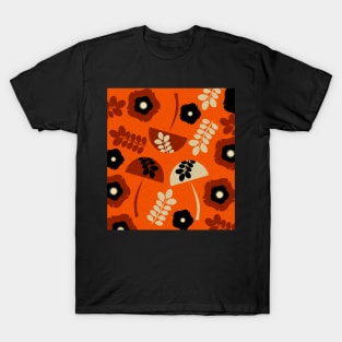 Mushrooms and flowers- brown canvas T-Shirt